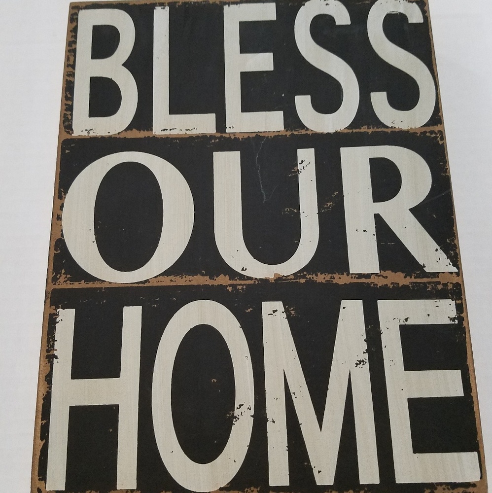 NWT, Transpac 9x7 blk/wht  " bless our home"art